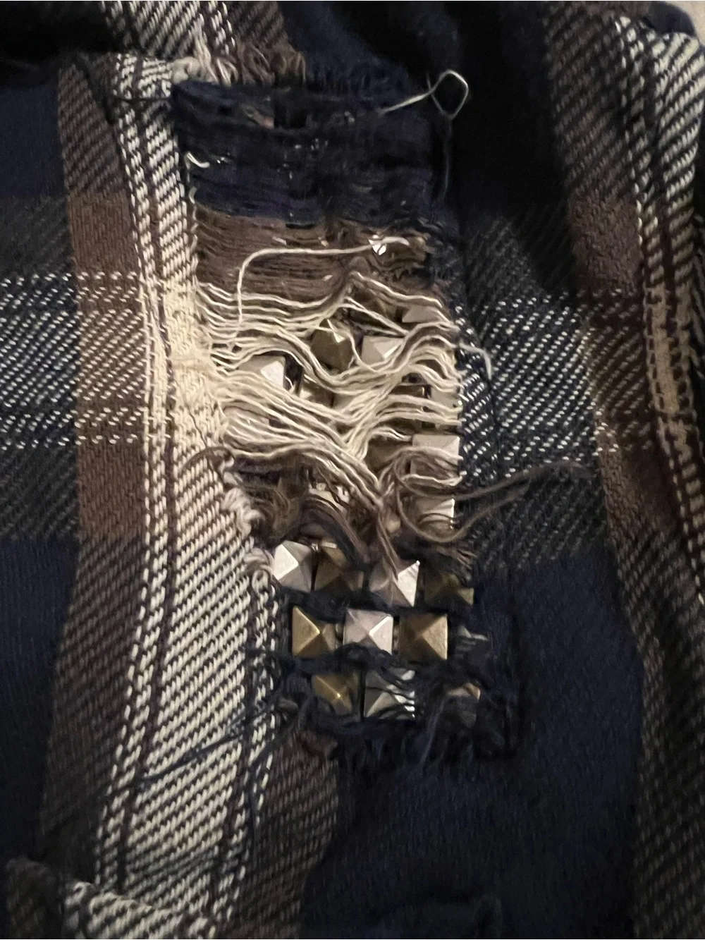 Men’s True Religion Long Sleeve Loose Fit Button Plaid metal studs Shirt 2XL
